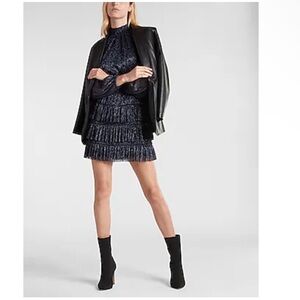 Blue Ruffled Dress with metallic thread detail (Medium)